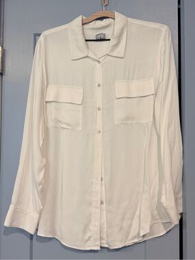 Chico's Cream Collared Button-down flowy Blouse- Sz 16/18